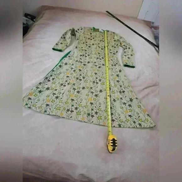 GOLDWORM Wool Knit Vintage Dress Metallic Green Floral Size S - Picture 10 of 15